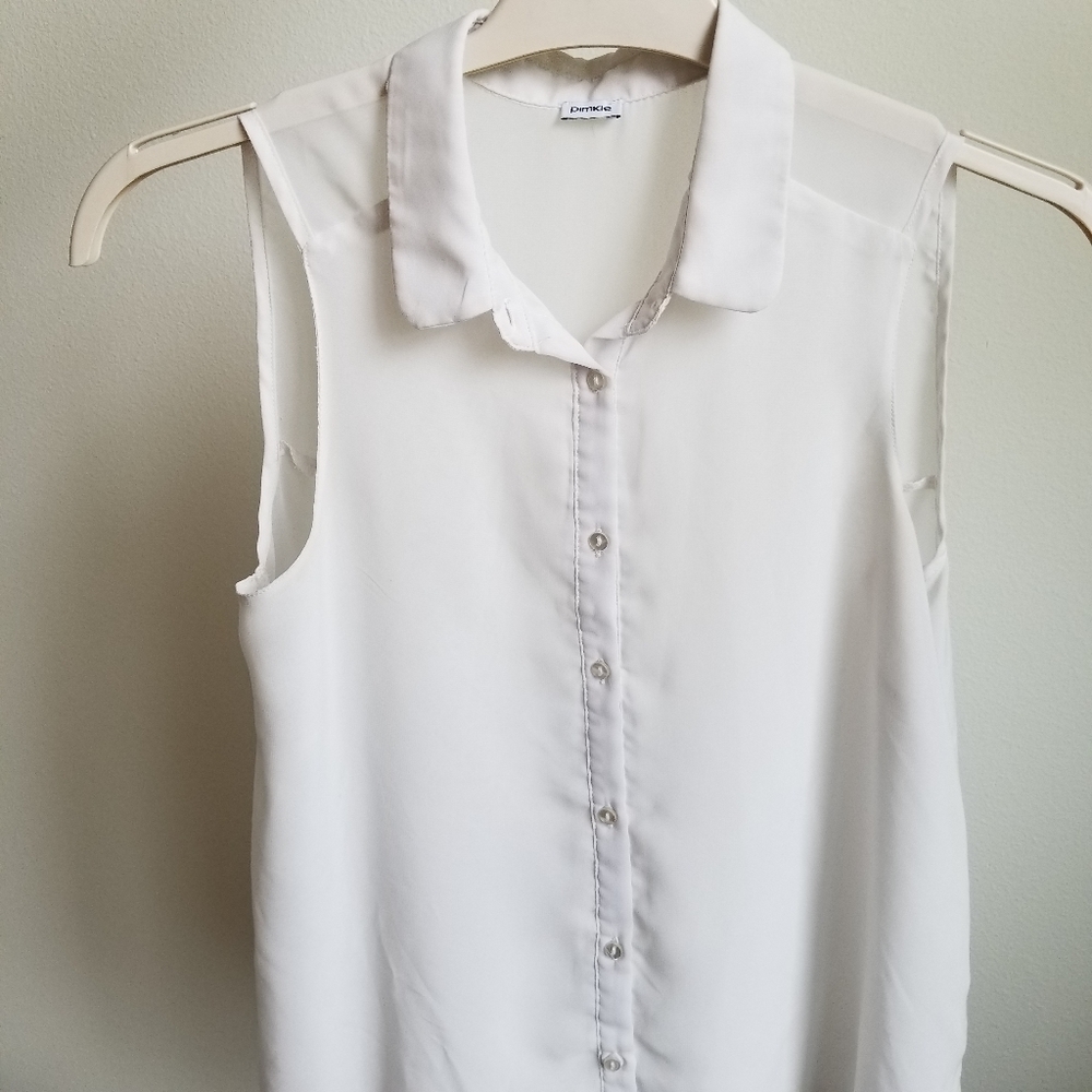 PIMKIE | Silky White Polo Tank Blouse👚